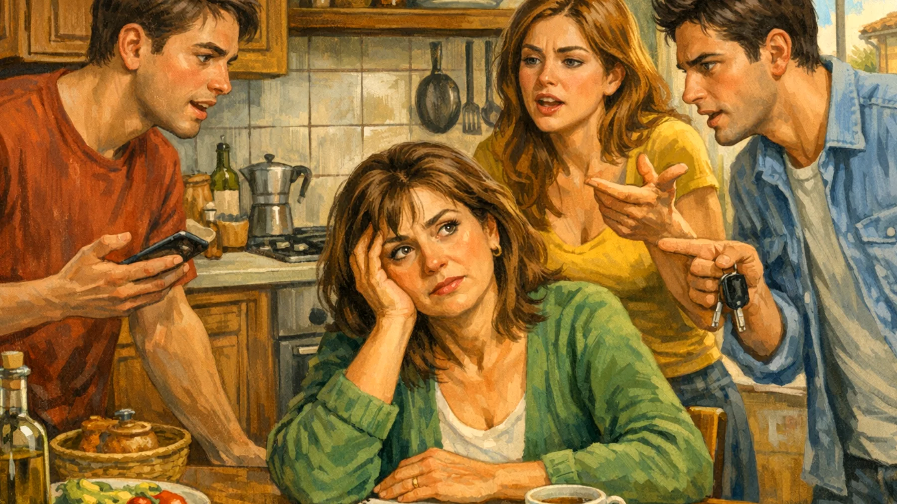 Una mamma fatica a stabilire confini chiari con i suoi figli giovani adulti, cedendo spesso alle loro richieste anche quando vorrebbe dire di no, per paura di deluderli o di compromettere il rapporto affettivo"